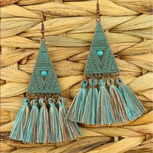 🆕BOHO TURQUOISE TRIANGLE TASSEL DROP EARRINGS